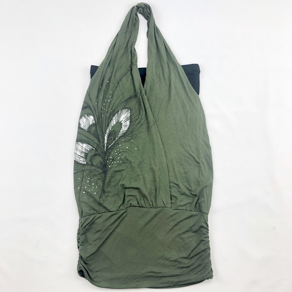 Arden B. Army Green Flowy Wrap Neck Tube Top